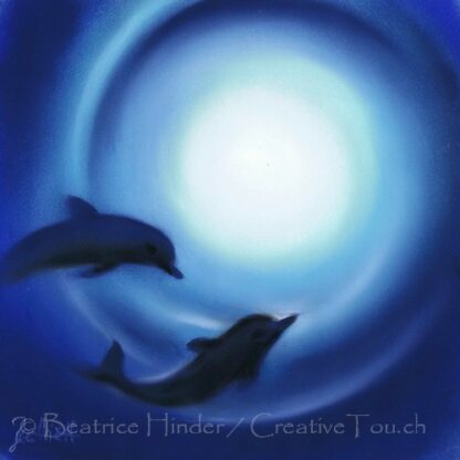 2 Delfine im Kreis, blau-weiss